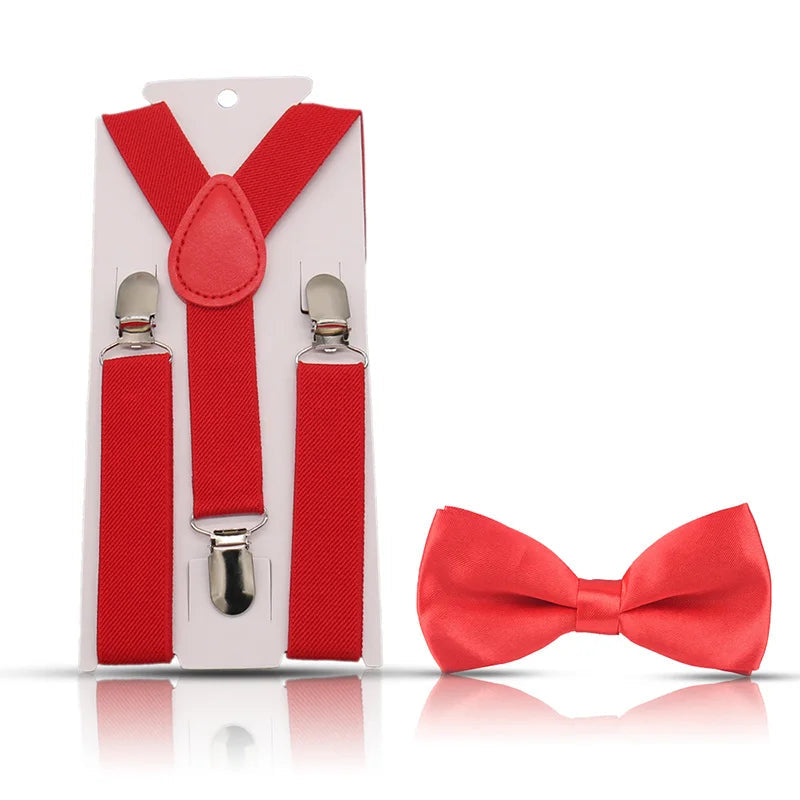 KMK - Kids Plain Suspenders + Bowtie Set