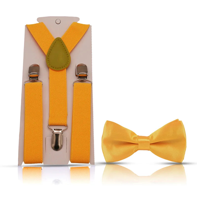 KMK - Kids Plain Suspenders + Bowtie Set