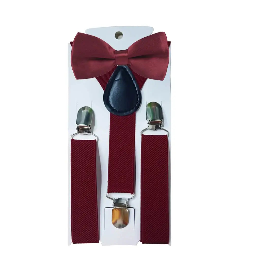 KMK - Kids Plain Suspenders + Bowtie Set