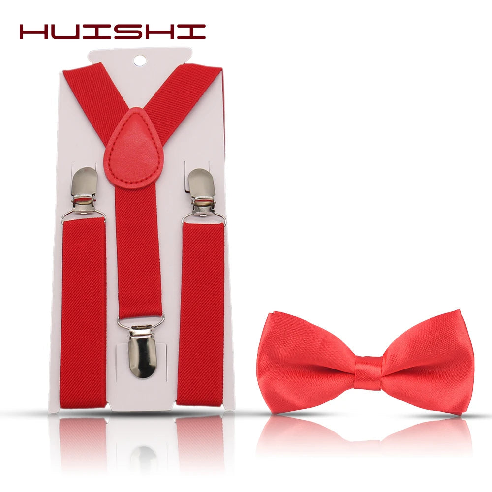 KMK - Kids Plain Suspenders + Bowtie Set