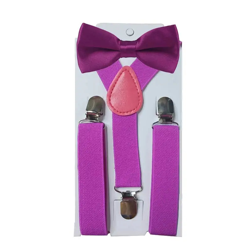 KMK - Kids Plain Suspenders + Bowtie Set