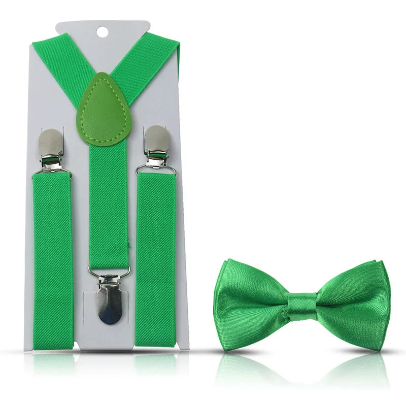 KMK - Kids Plain Suspenders + Bowtie Set