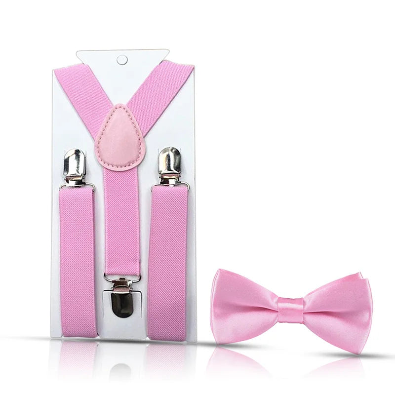 KMK - Kids Plain Suspenders + Bowtie Set