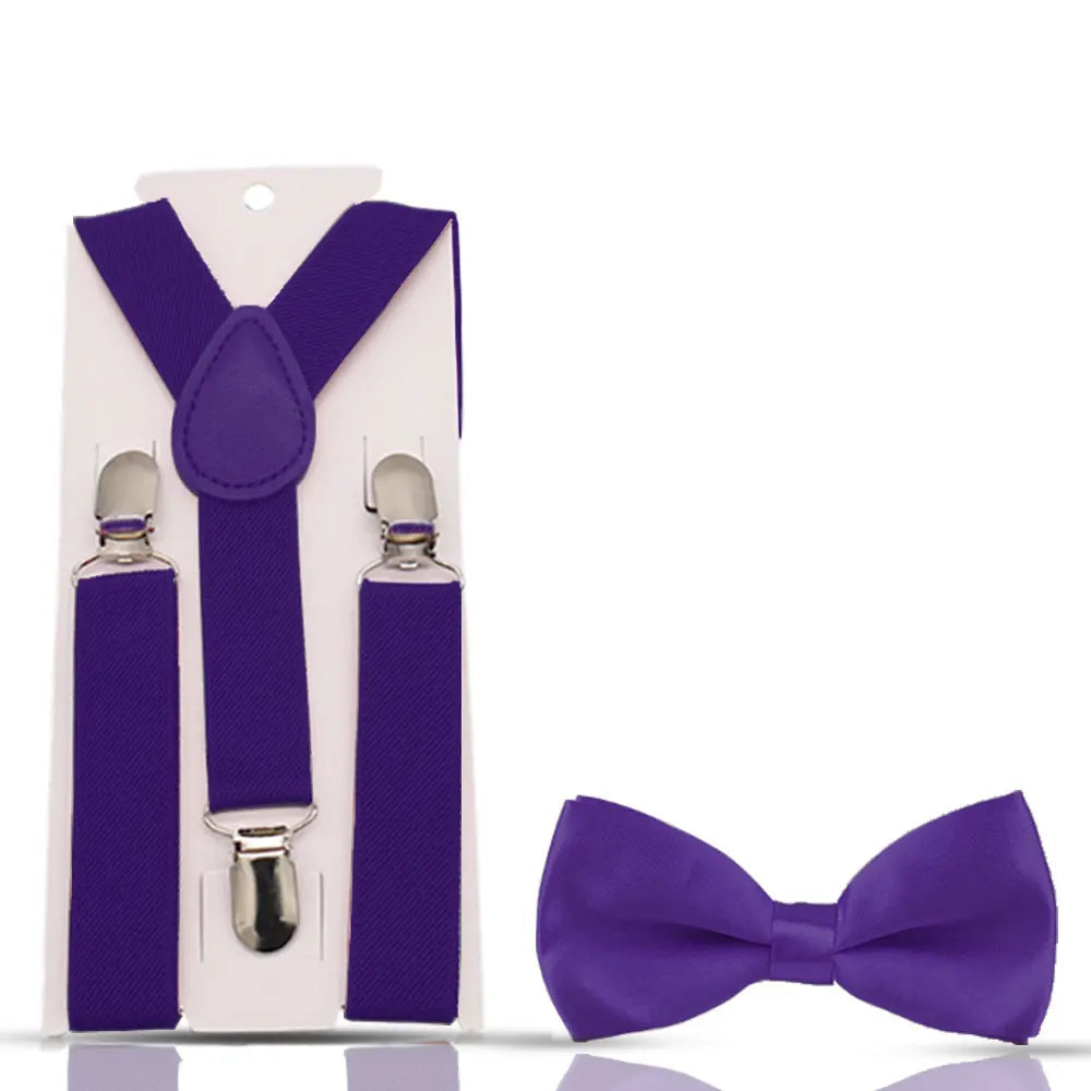 KMK - Kids Plain Suspenders + Bowtie Set