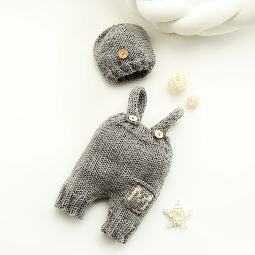 KMK - Knitted Hat+Suspenders 2Pcs/set