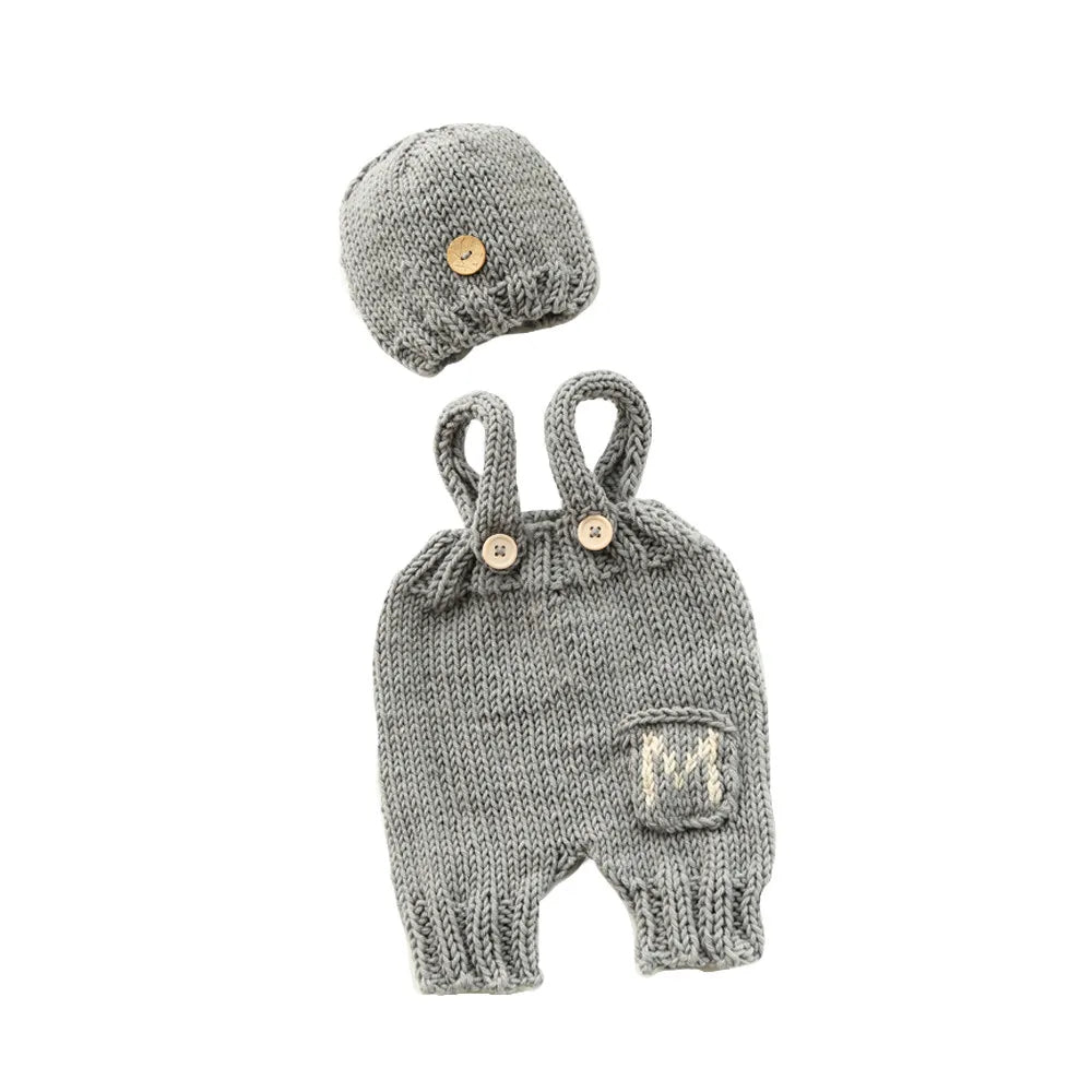 KMK - Knitted Hat+Suspenders 2Pcs/set