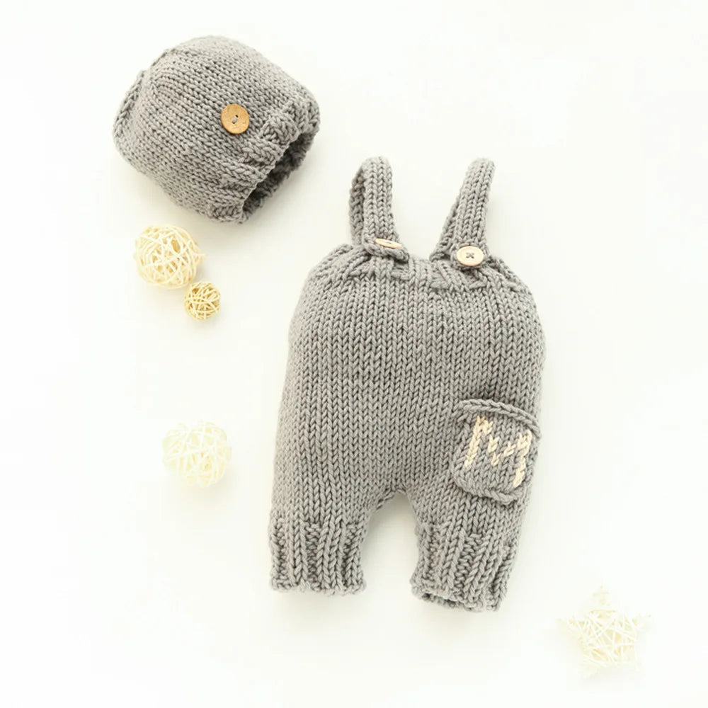 KMK - Knitted Hat+Suspenders 2Pcs/set