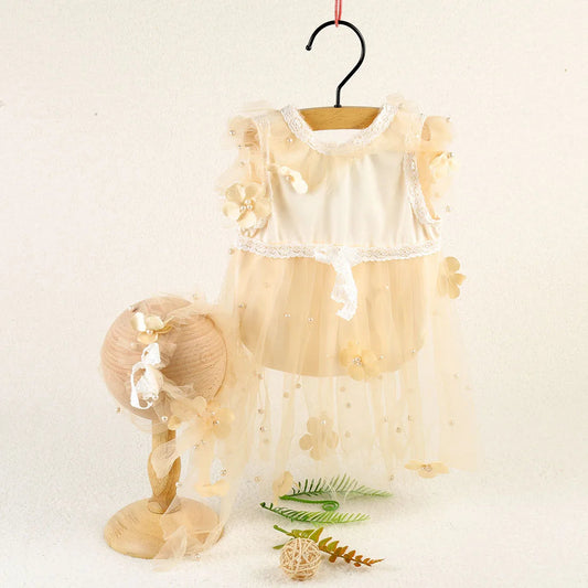 KMK - Lace Dress And Bonnet Set