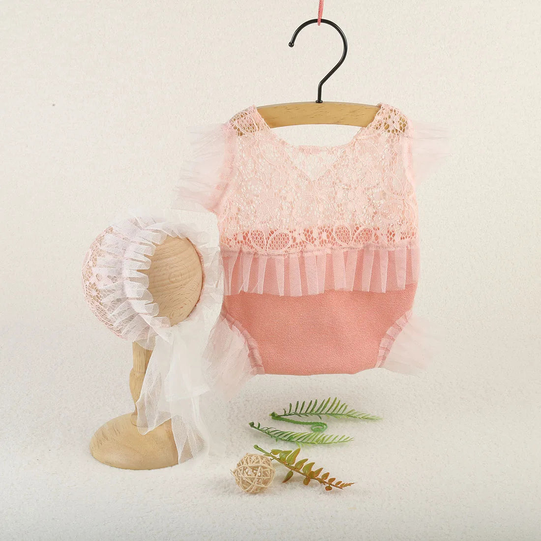 KMK - Lace Dress And Bonnet Set