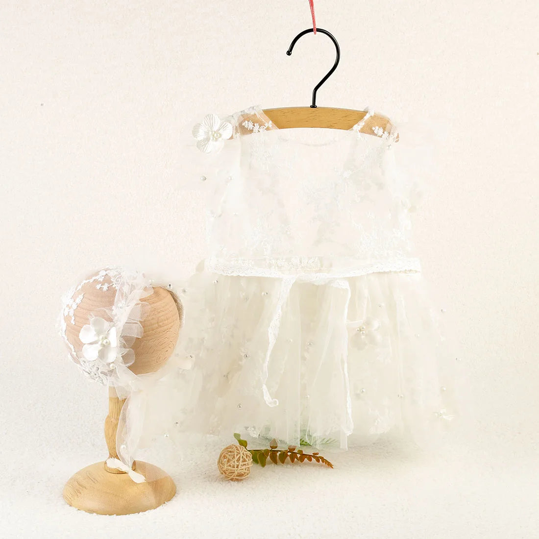 KMK - Lace Dress And Bonnet Set