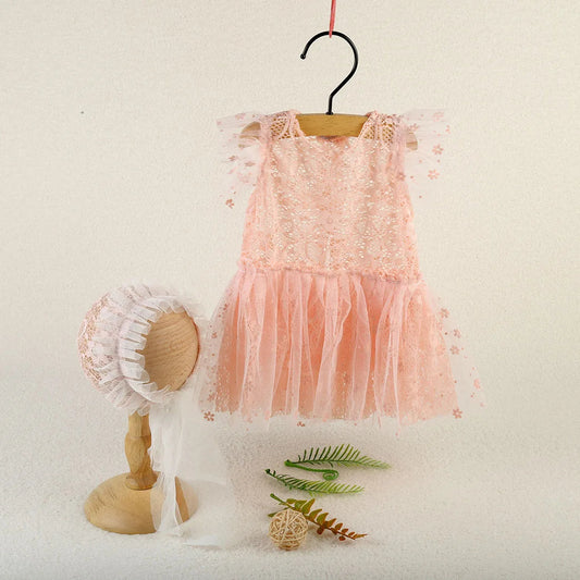 KMK - Lace Dress And Bonnet Set