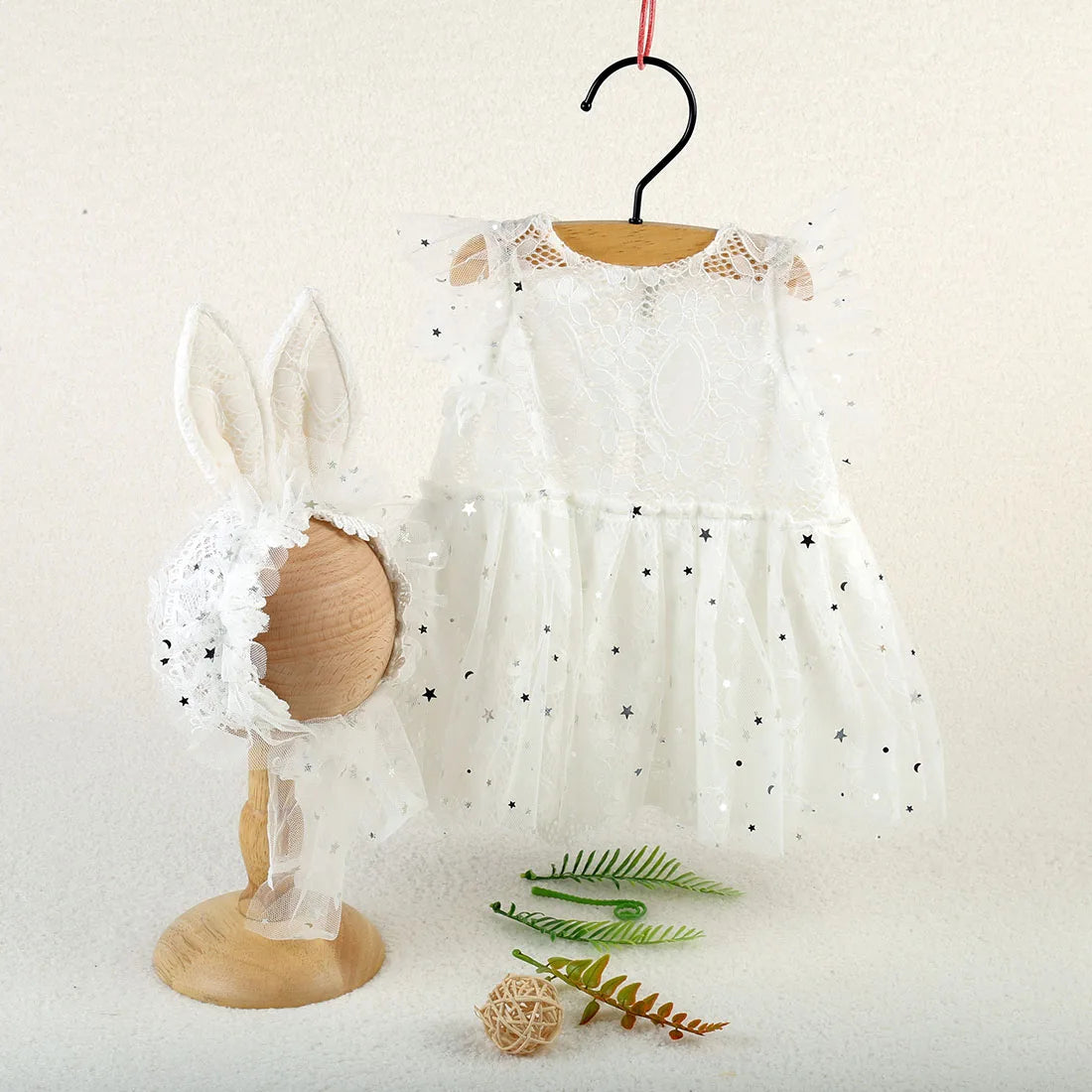 KMK - Lace Dress And Bonnet Set