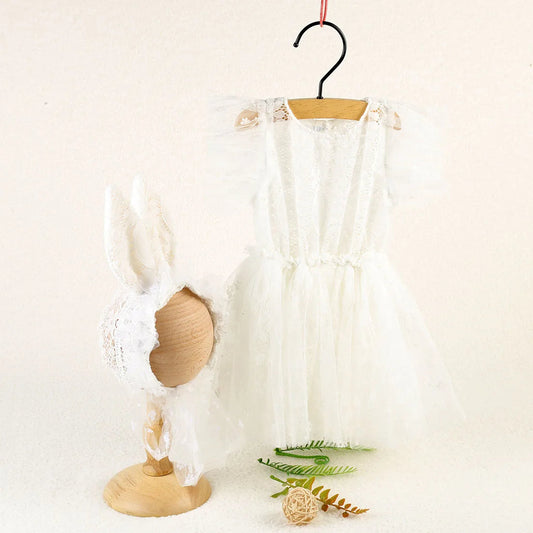 KMK - Lace Dress And Bonnet Set