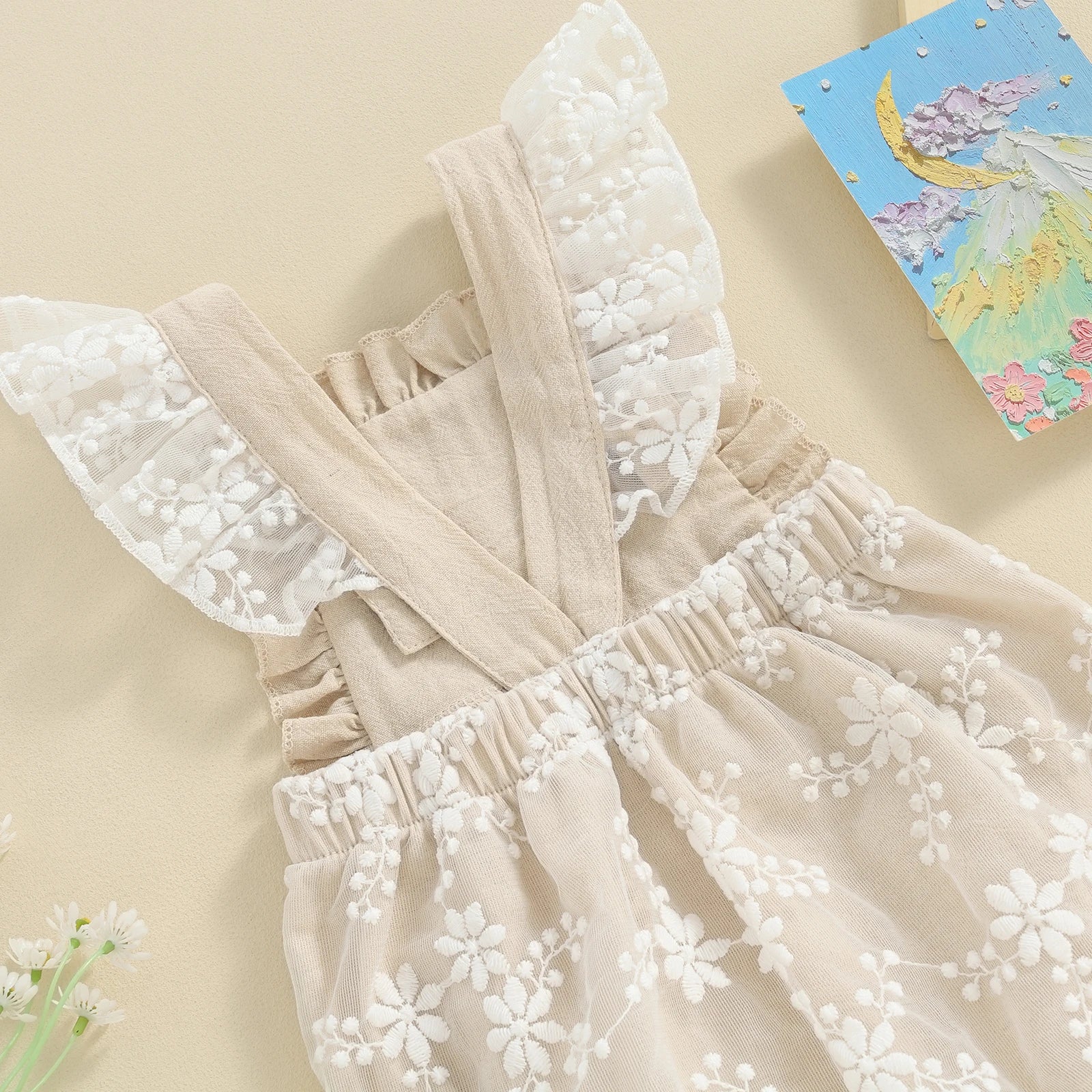 KMK - Lace Embroidery Buttons Frills Romper