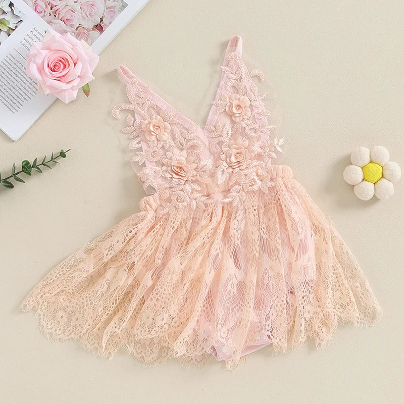 KMK - Lace Embroidery Flower Backless Dress