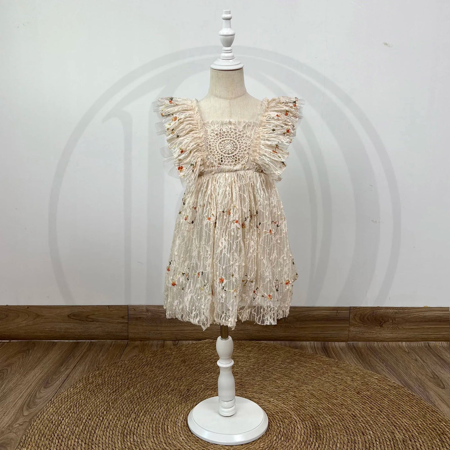 KMK - Lace Embroidery Wrinkle Floral Dress