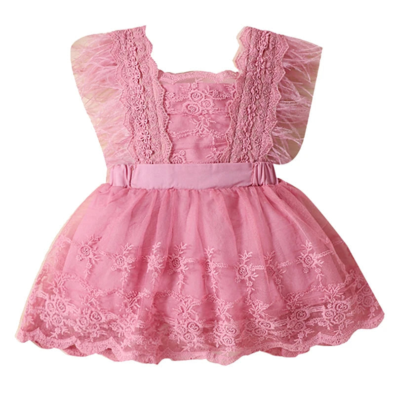 KMK - Lace Floral Dress Feather Sleeve Princess Dress