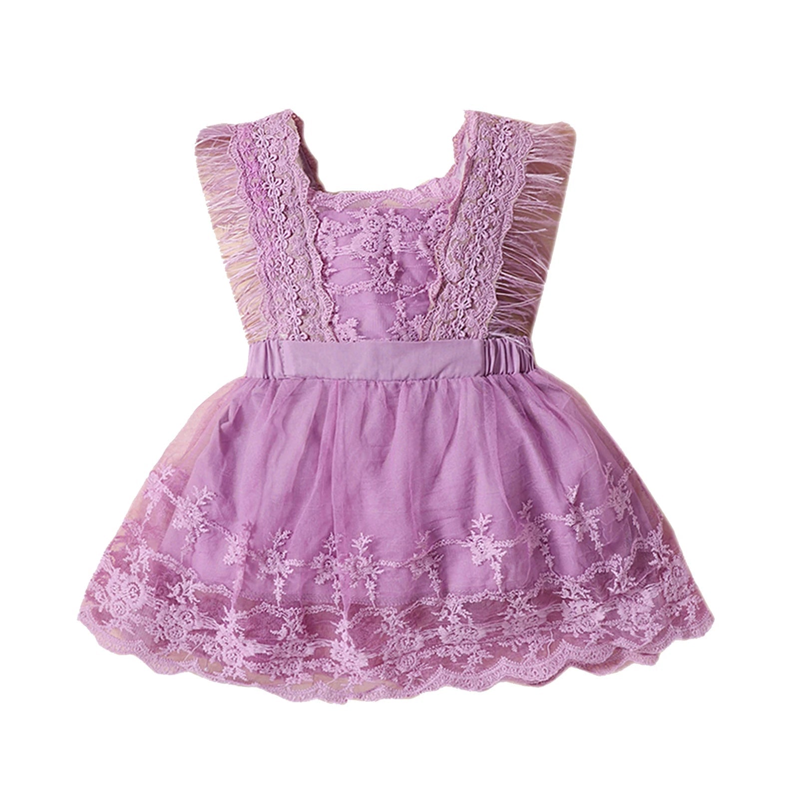 KMK - Lace Floral Dress Feather Sleeve Princess Dress