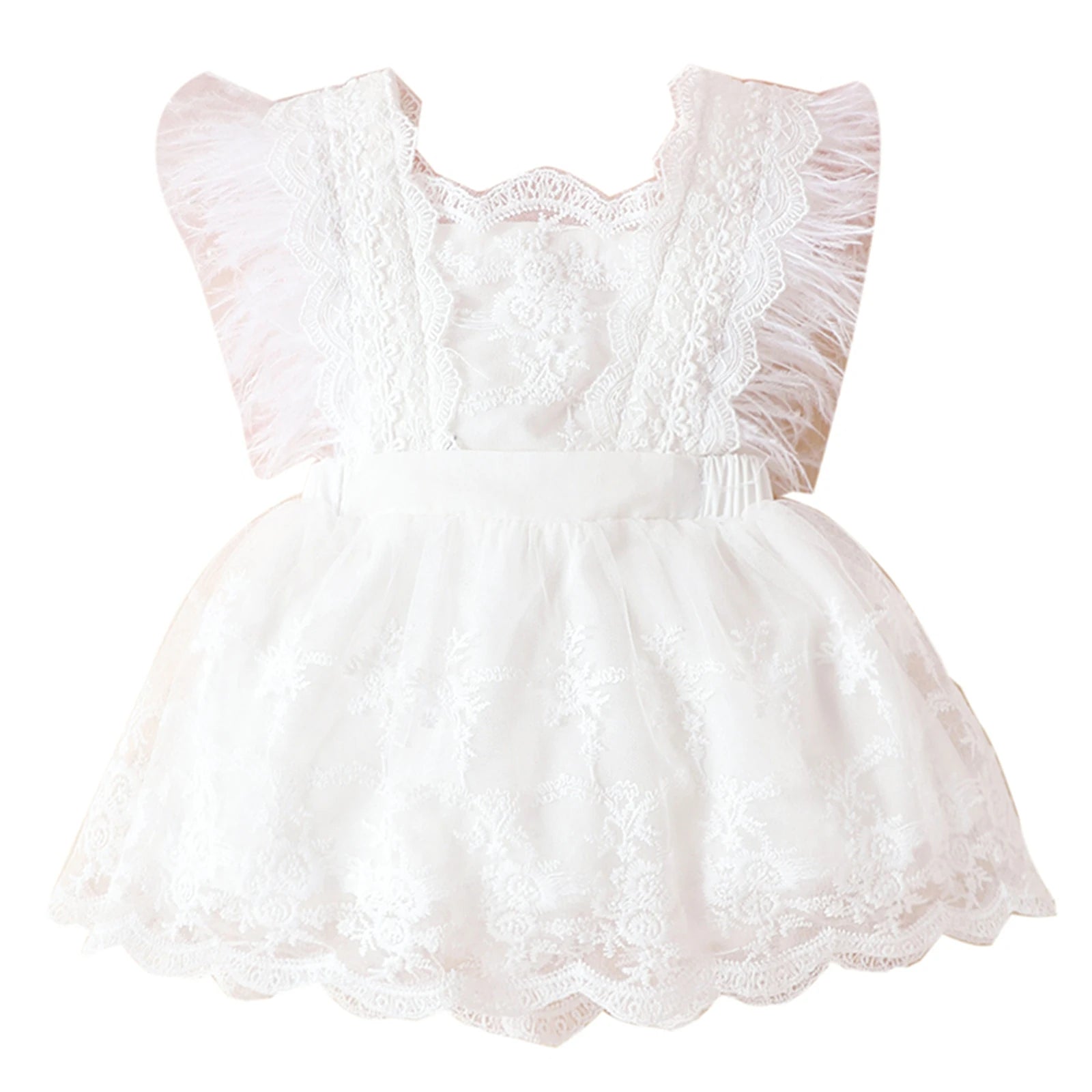 KMK - Lace Floral Dress Feather Sleeve Princess Dress