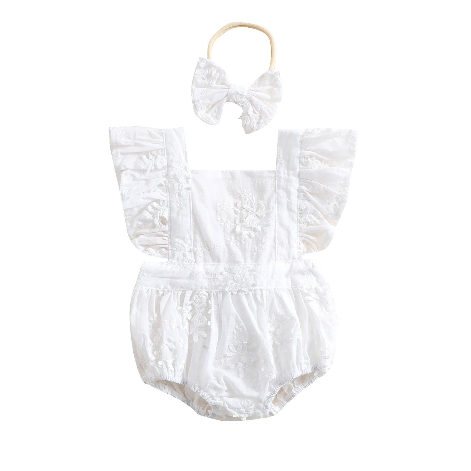 KMK - Lace Floral Square Neck Tie-Up Romper