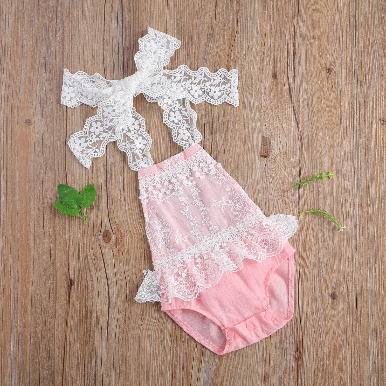 KMK - Lace Flowers Sleeveless Belt Backless Romper