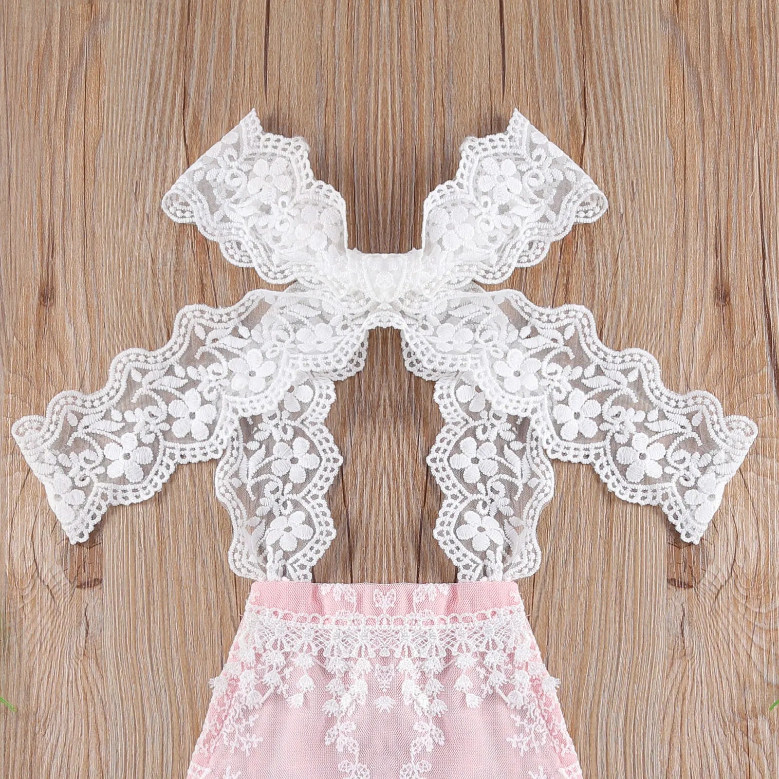 KMK - Lace Flowers Sleeveless Belt Backless Romper