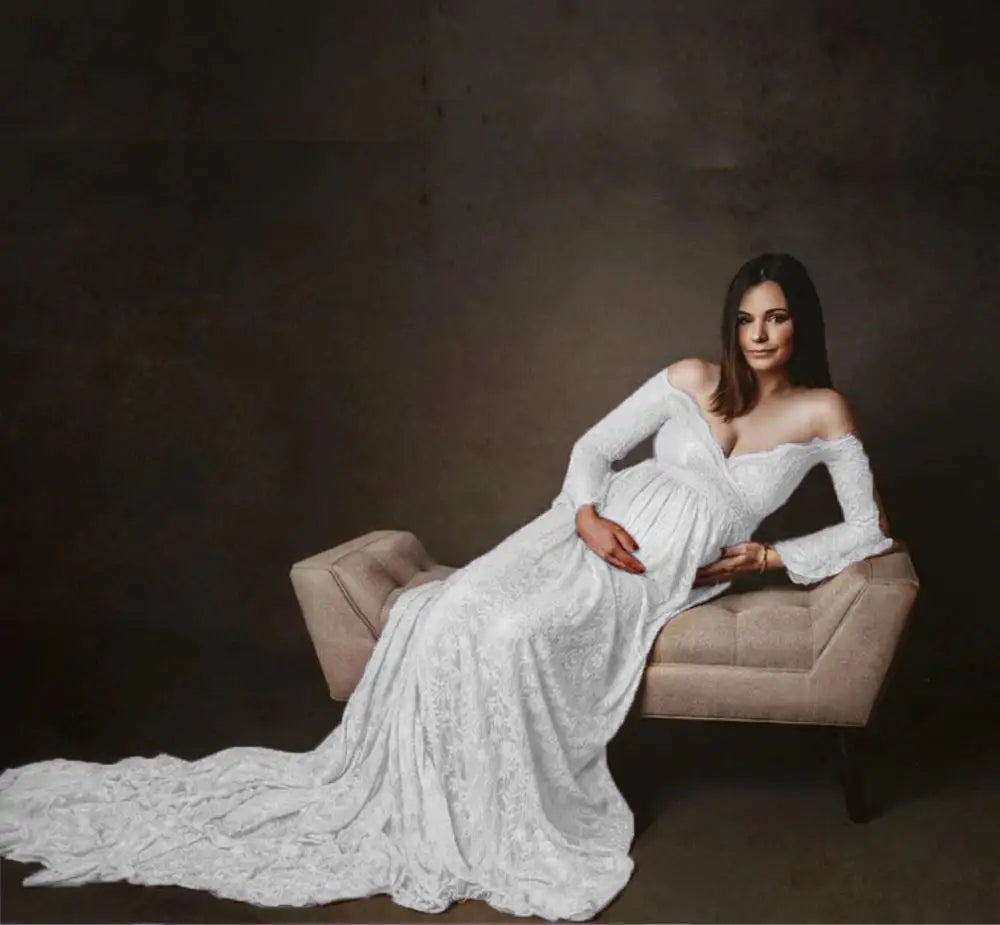 KMK - Lace Maternity Flare Sleeve gown - assorted colours