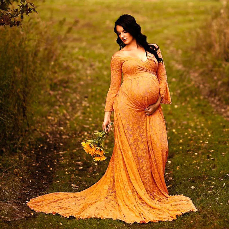 KMK - Lace Maternity Flare Sleeve gown - assorted colours