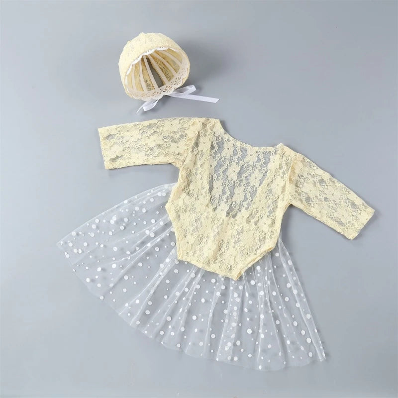 KMK - Lace Romper Bonnet Set