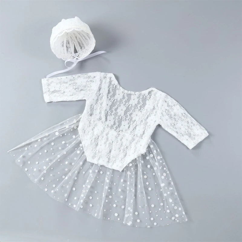 KMK - Lace Romper Bonnet Set