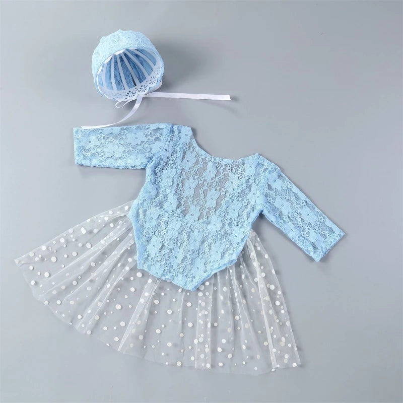 KMK - Lace Romper Bonnet Set