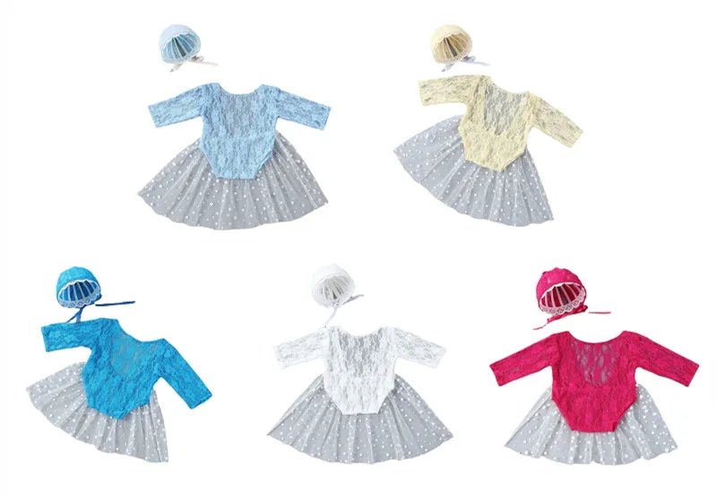 KMK - Lace Romper Bonnet Set