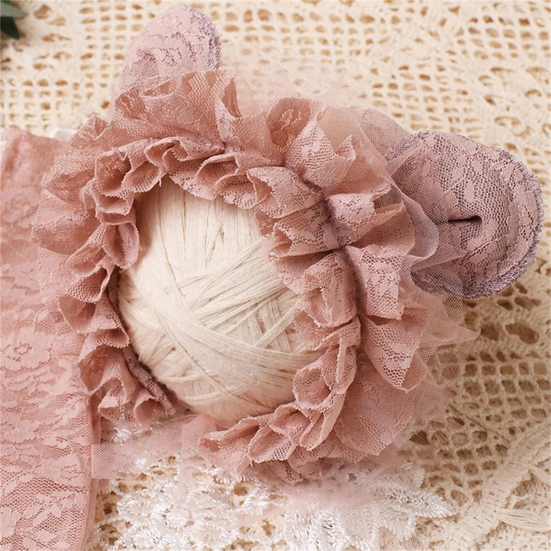 KMK - Lace Romper & Ear Bonnet Set