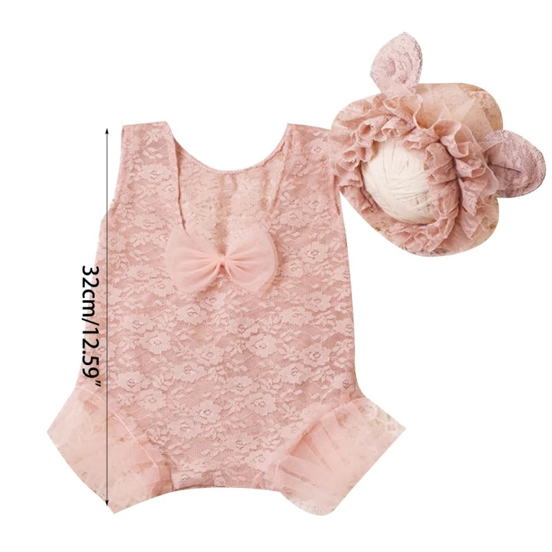 KMK - Lace Romper & Ear Bonnet Set