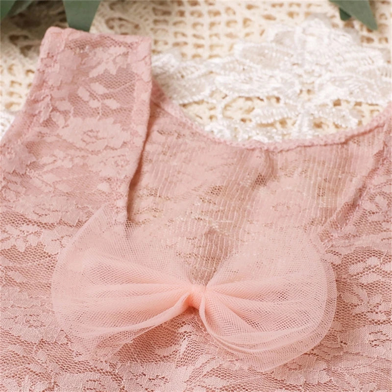 KMK - Lace Romper & Ear Bonnet Set