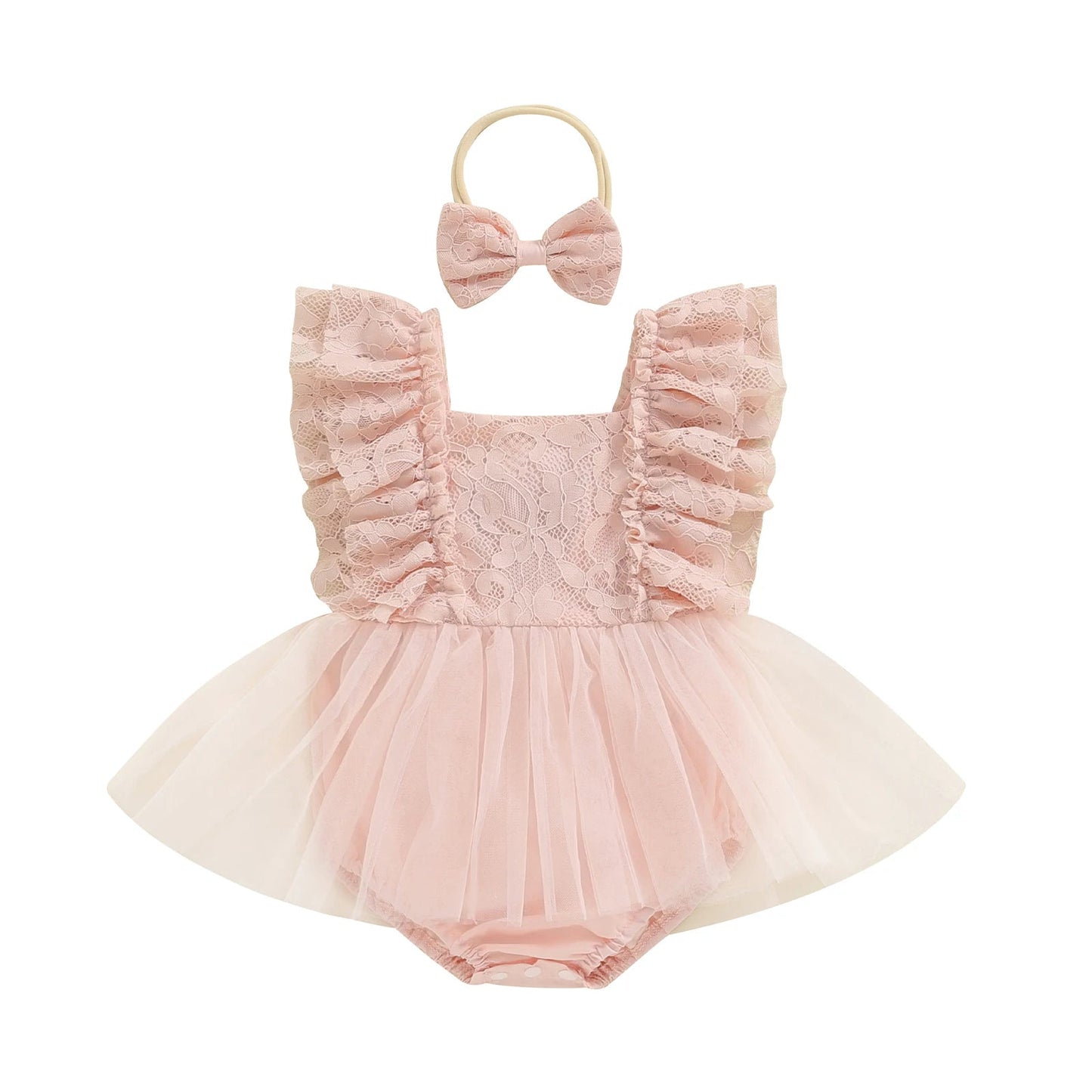 KMK - Lace Tulle Romper Dress + Headband