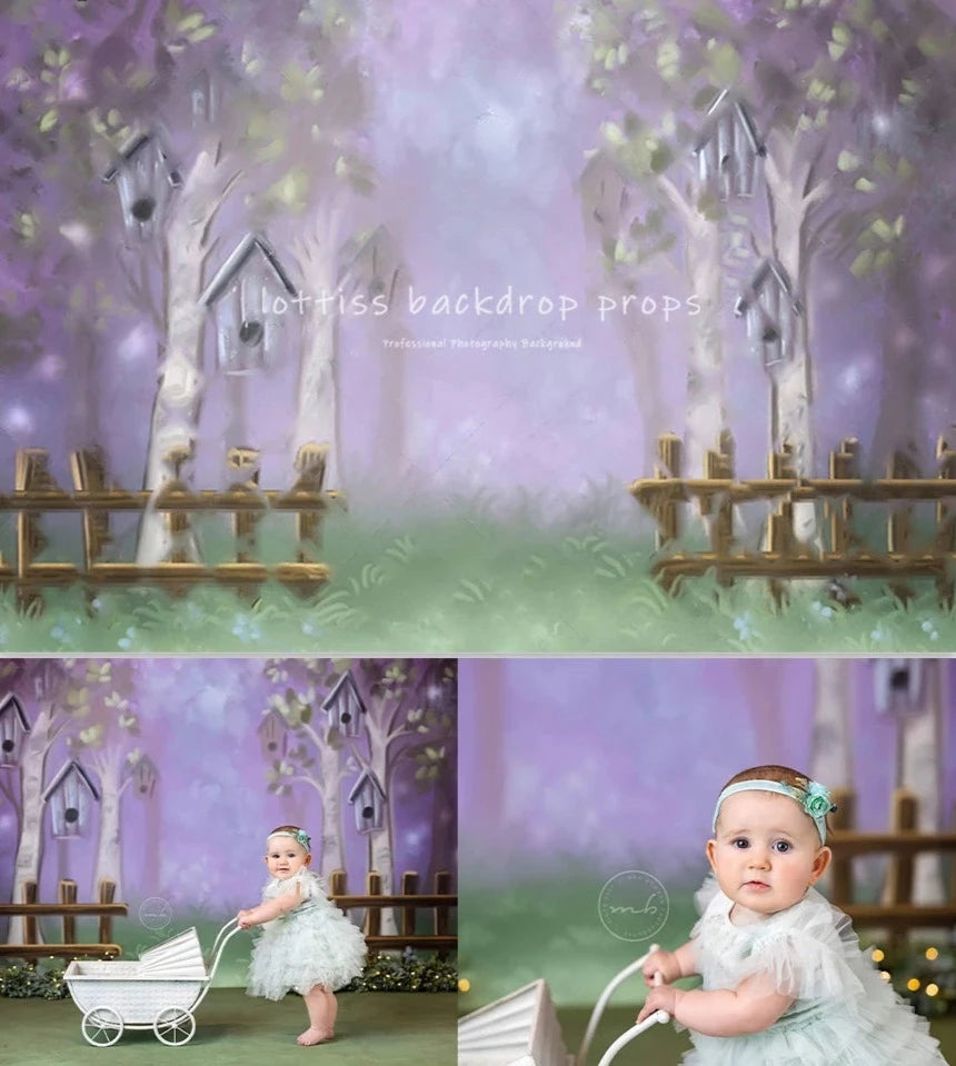 KMK - Lavender Bird House Garden Backdrop