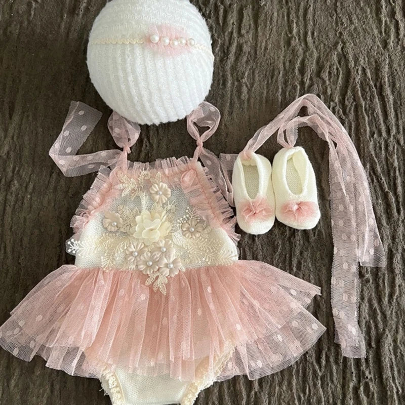 KMK - Light Pink 3 piece newborn romper