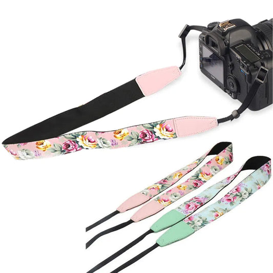 KMK - Lightweight Adjustable Leather Camera Strap - Floral