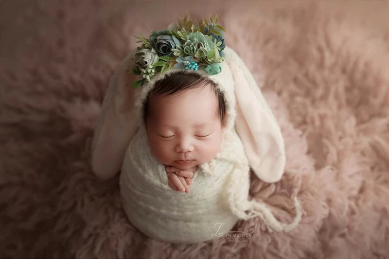 KMK - Long Ears Furry Floral Bunny Bonnet