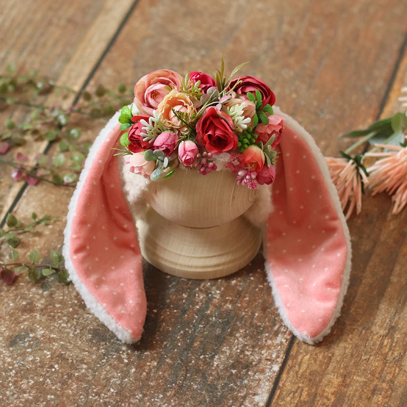 KMK - Long Ears Furry Floral Bunny Bonnet