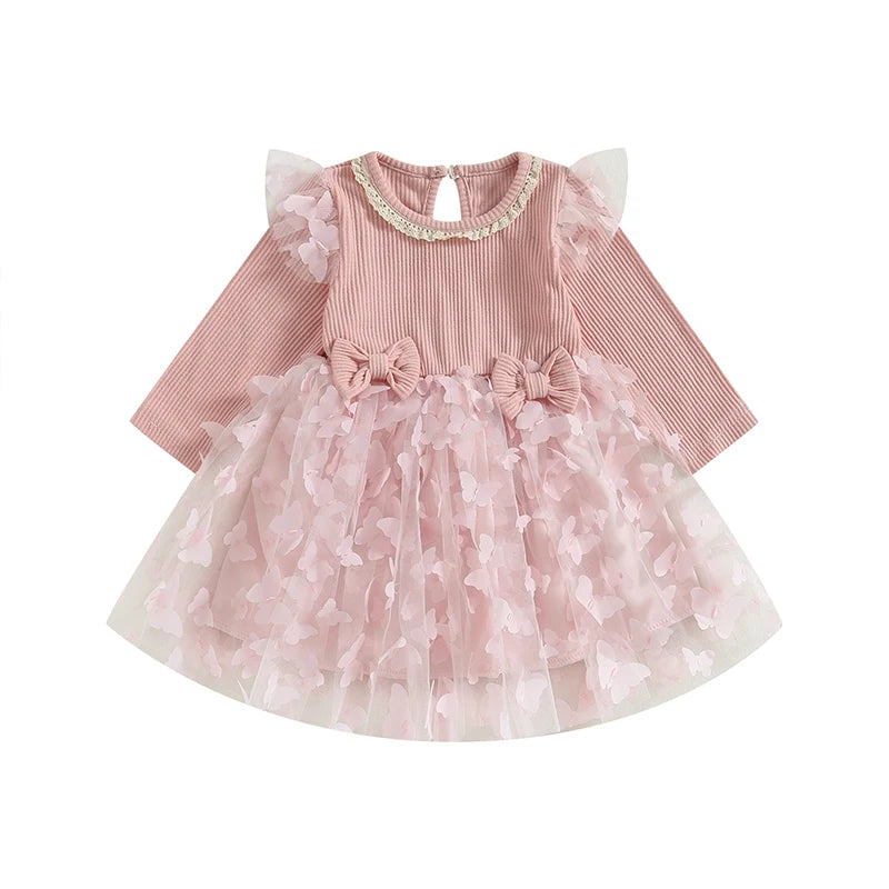 KMK - Long Sleeve Butterfly Tulle A-Line Dress