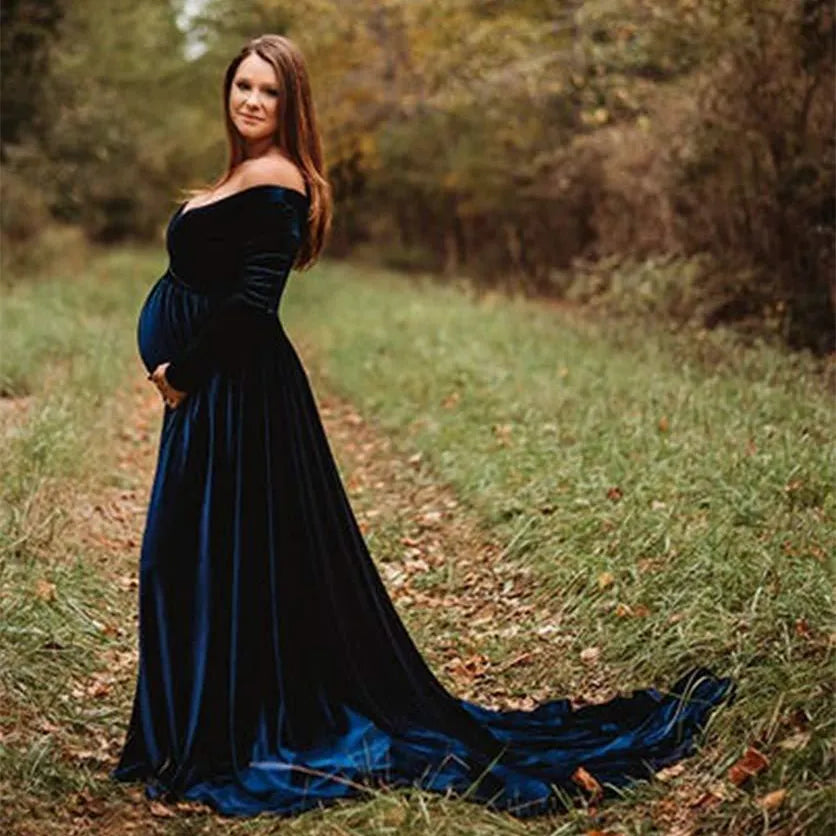 KMK - Long Velvet Maternity Gown