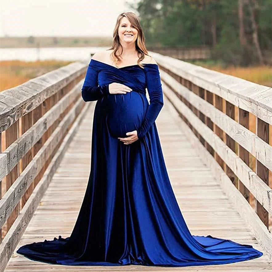 KMK - Long Velvet Maternity Gown