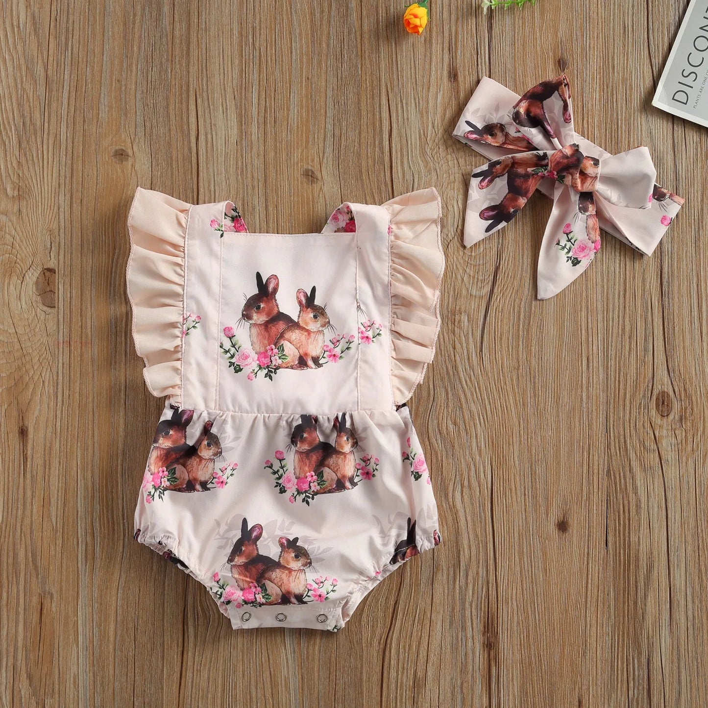 KMK - Matching Clothes Easter Rabbit Floral Print Romper + Headband or Dress