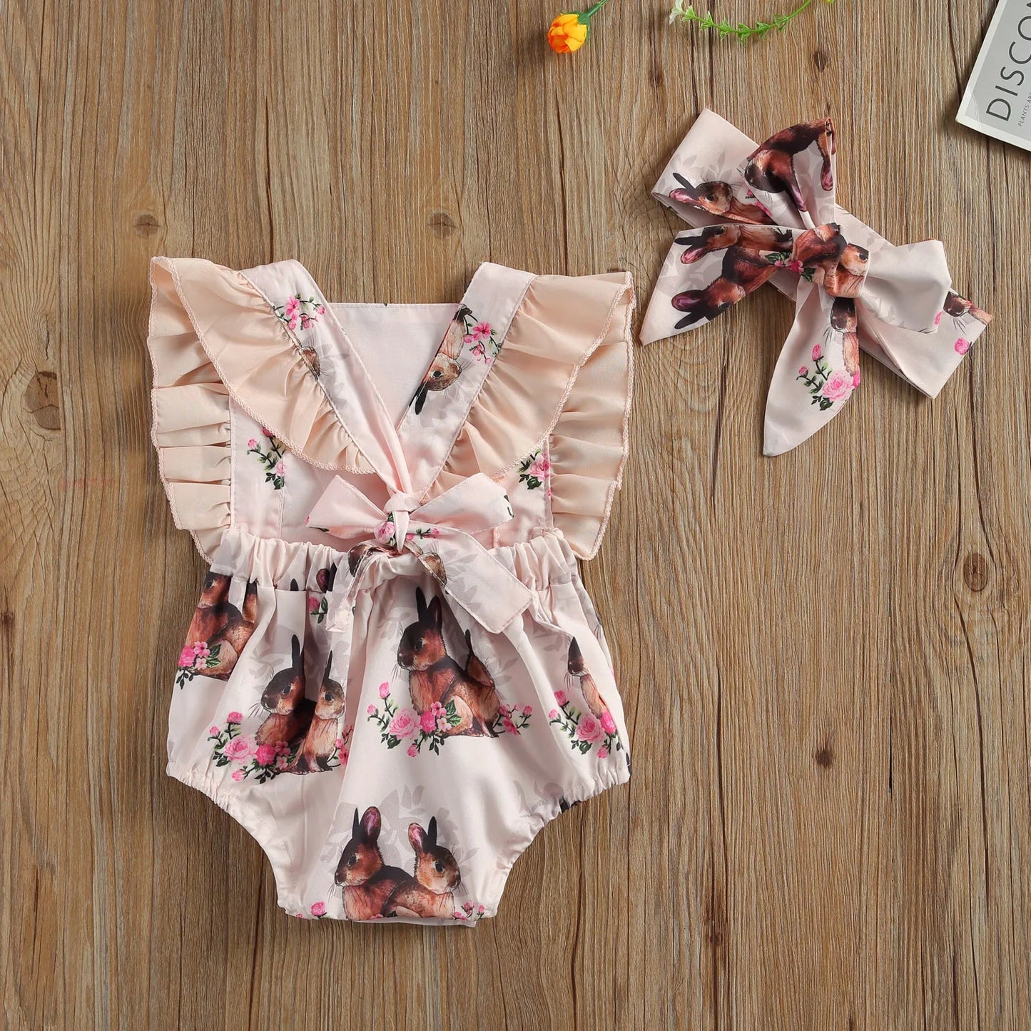 KMK - Matching Clothes Easter Rabbit Floral Print Romper + Headband or Dress