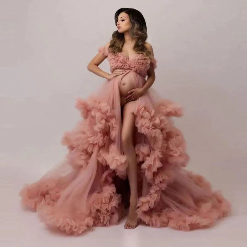 KMK - Maternity Tulle Layered Gown