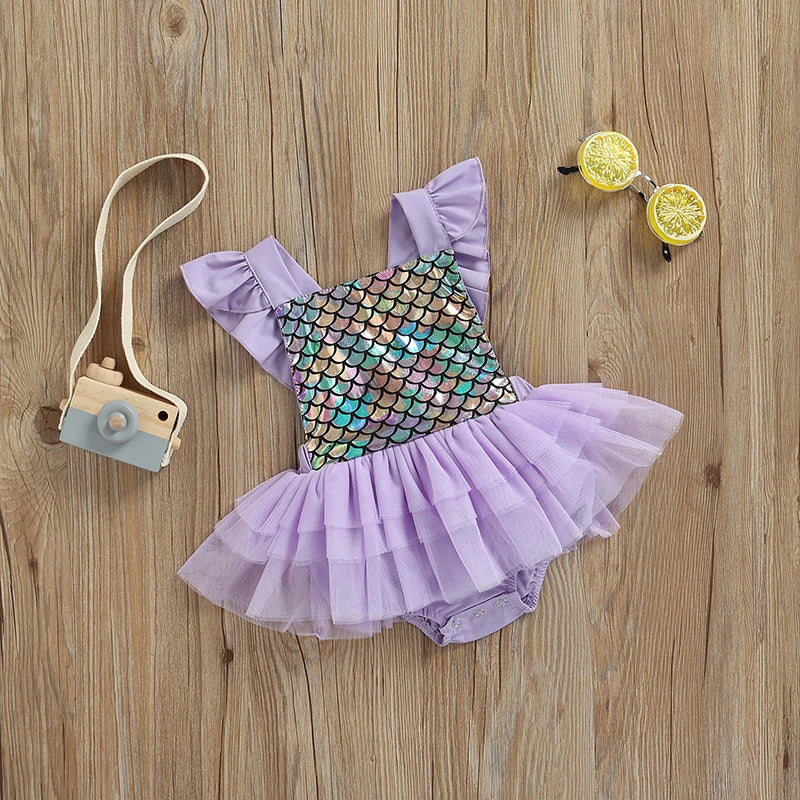 KMK - Mermaid Scale Tulle Splicing Tutu Romper