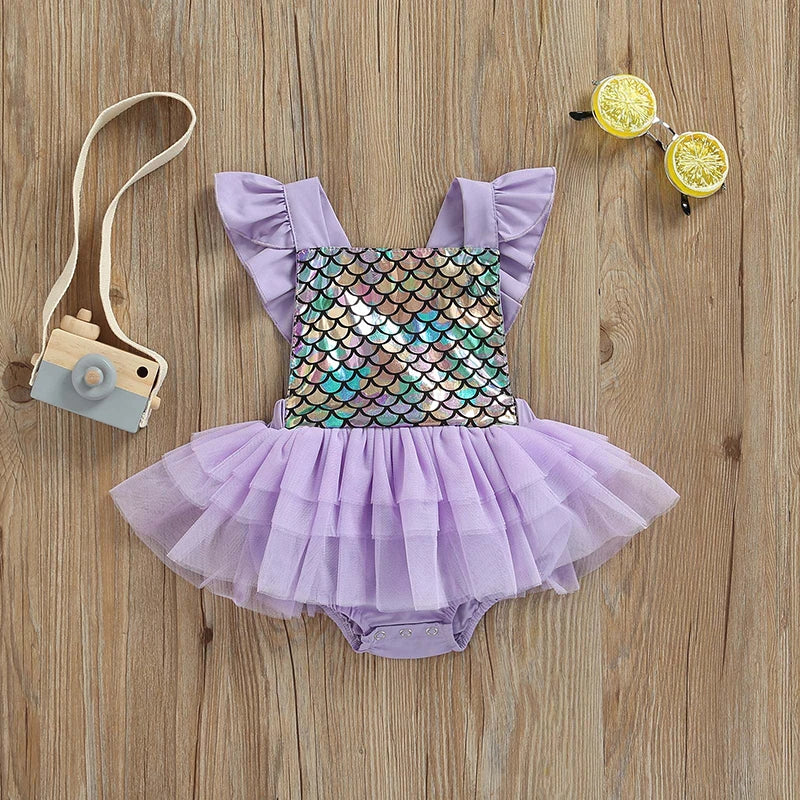 KMK - Mermaid Scale Tulle Splicing Tutu Romper