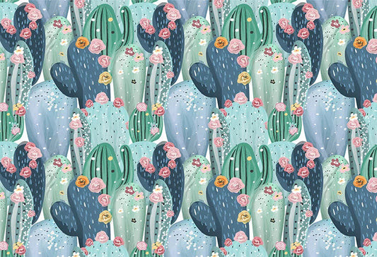 KMK - Mexican Watercolor Cactus Flowers Backdrop